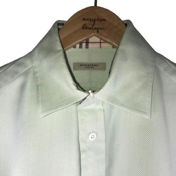 BURBERRY LONDON Mens Oxford French Cuffs Dress Shirt Nova Check Mint Green - Picture 5 of 10